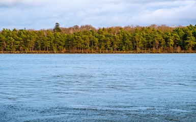 Winter landscape of Vistula river estuary to Baltic Sea aside Gull Sandbank - Mewia Lacha - wildlife reserve on Wyspa Sobieszewska Island near Gdansk in Poland