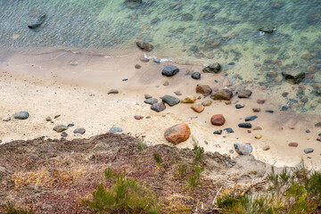 Subsiding slope of Klif Orlowski Cliff - loess steep shore undermined by Baltic Sea waves in Gdynia...