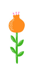 Orange flat flower on the white background. Scandinavian and folk design. Vector Illustration with for cards, invitations.