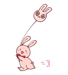 Obraz premium ゆるかわいいデフォルメうさぎのイラスト 凧揚げ 正月の遊び