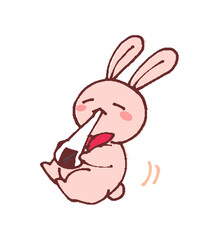 ゆるかわいいデフォルメうさぎのイラスト　お餅食べる