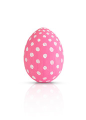 Hand painted pink Easter egg decorated white dots isolated on white. Colored easter egg on white background. 