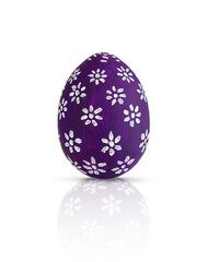 Hand painted purple Easter egg decorated white flowers isolated on white. Colored easter egg on white background. 