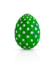 Hand painted green Easter egg decorated white dots isolated on white. Colored easter egg on white background. 