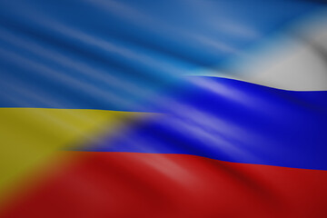 The national flag of Ukraine and Russia - Highly detailed realistic 3D rendering