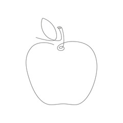 Apple fruit continuous line art. Vector isolated on white.