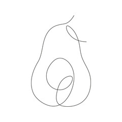 Avocado fruit continuous line art. Hand drawn half avocado. Vector isolated on white.