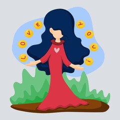 red queen with blue hair flat illustration