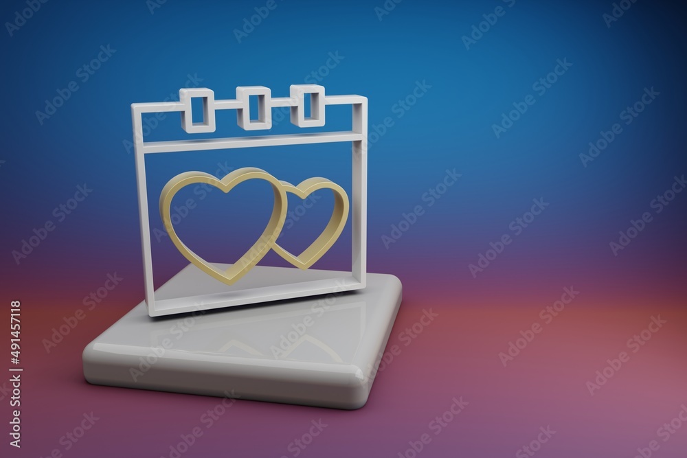 Aufkleber wonderful wedding date with heart symbol icons on a ceramic stand and bright colored background. 3d 