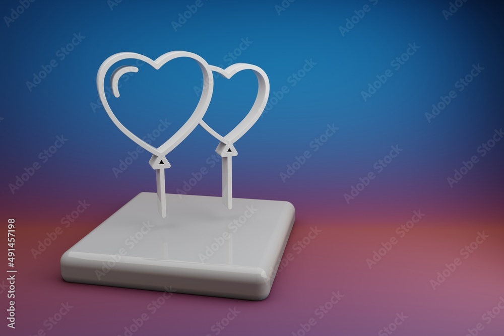 Aufkleber wonderful heart balloons symbol icons on a ceramic stand and bright colored background. 3d rendering