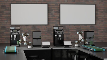 Coffee machine concept Automatic. In a coffee shop.3D render.