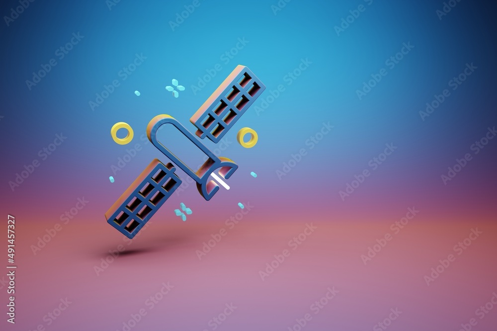 Poster Beautiful abstract illustrations Satellite symbol icon on a bright colored background. 3d rendering illustration. Background pattern for design. Space exploration..