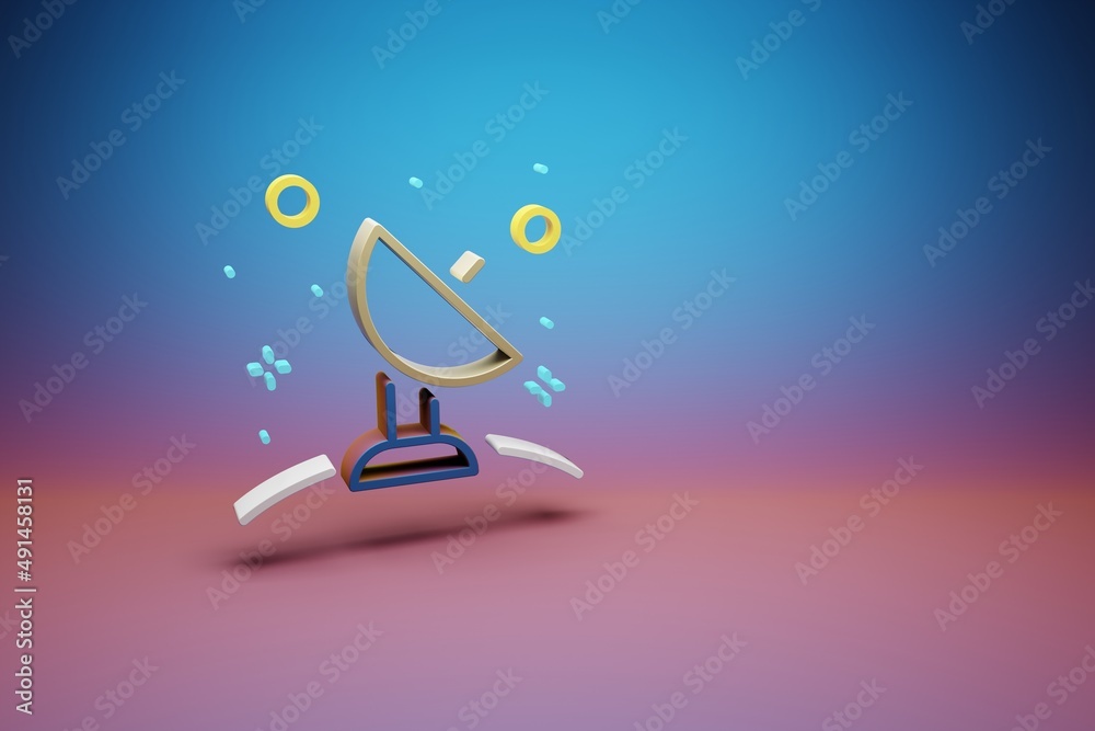 Poster Beautiful abstract illustrations Satellite symbol icon on a bright colored background. 3d rendering illustration. Background pattern for design. Space exploration..