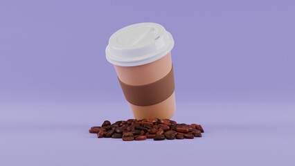 Coffee Beans And Cup With Background 3d Illustration