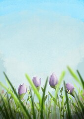 Purple flower and leaves watercolor background