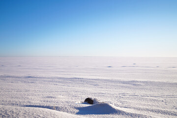 Gulf of Finland in winter. Ice covered with snow.