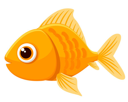 Small cute yellow fish. Sea, tropical, aquarium fish. Colorful cartoon  character Stock Vector