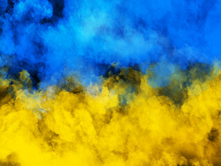 no war concept. Ukraine smoky flags on black background.