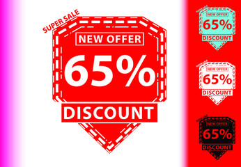 65 percent discount new offer logo and icon design template