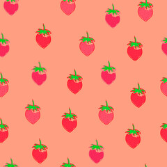 Seamless pattern, simple strawberry outline