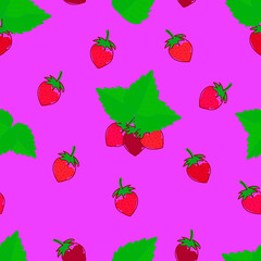 Seamless pattern, strawberry with leaves