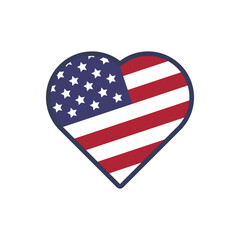 USA flag heart. United States of America national symbol. American love emblem.