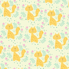 Vector illustration of elegant pattern with cute leaves and animals