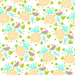 Vector illustration of elegant pattern with cute leaves and animals