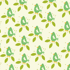 Vector illustration of elegant pattern with cute leaves and animals