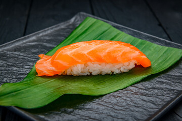 Classic Japanese sushi with salmon