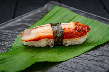 Classic Japanese sushi with smoked salmon