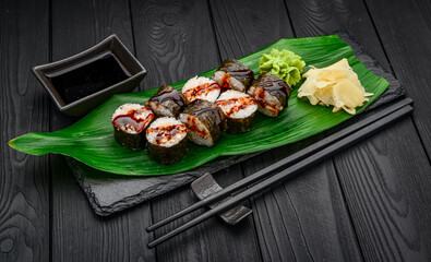 Rolls sushi maki with eel