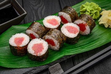 Maki sushi rolls with tuna fish