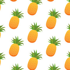 Pineapple pattern on white background. Vector illustration. Pineapple fruit. 