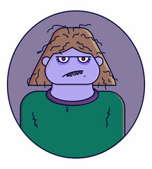 Zombie facial expressions. Emotions vector flat illustration of cute girl