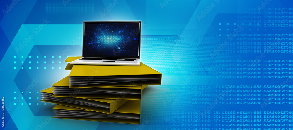 Poster 3d rendering folder connected to computer network