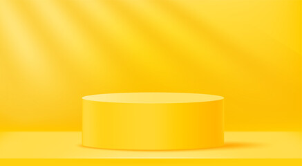 Yellow interior with light of a window and podium. Vector 3d illustration