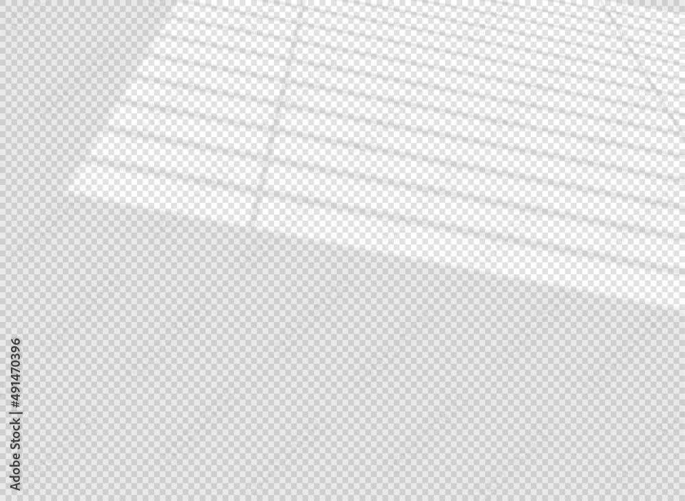Poster Window light with blinds shadow in perspective. Overlay effect on transparent background