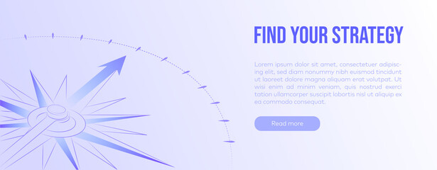 Compass illustration in web banner with business strategy concept in soft purple gradient design