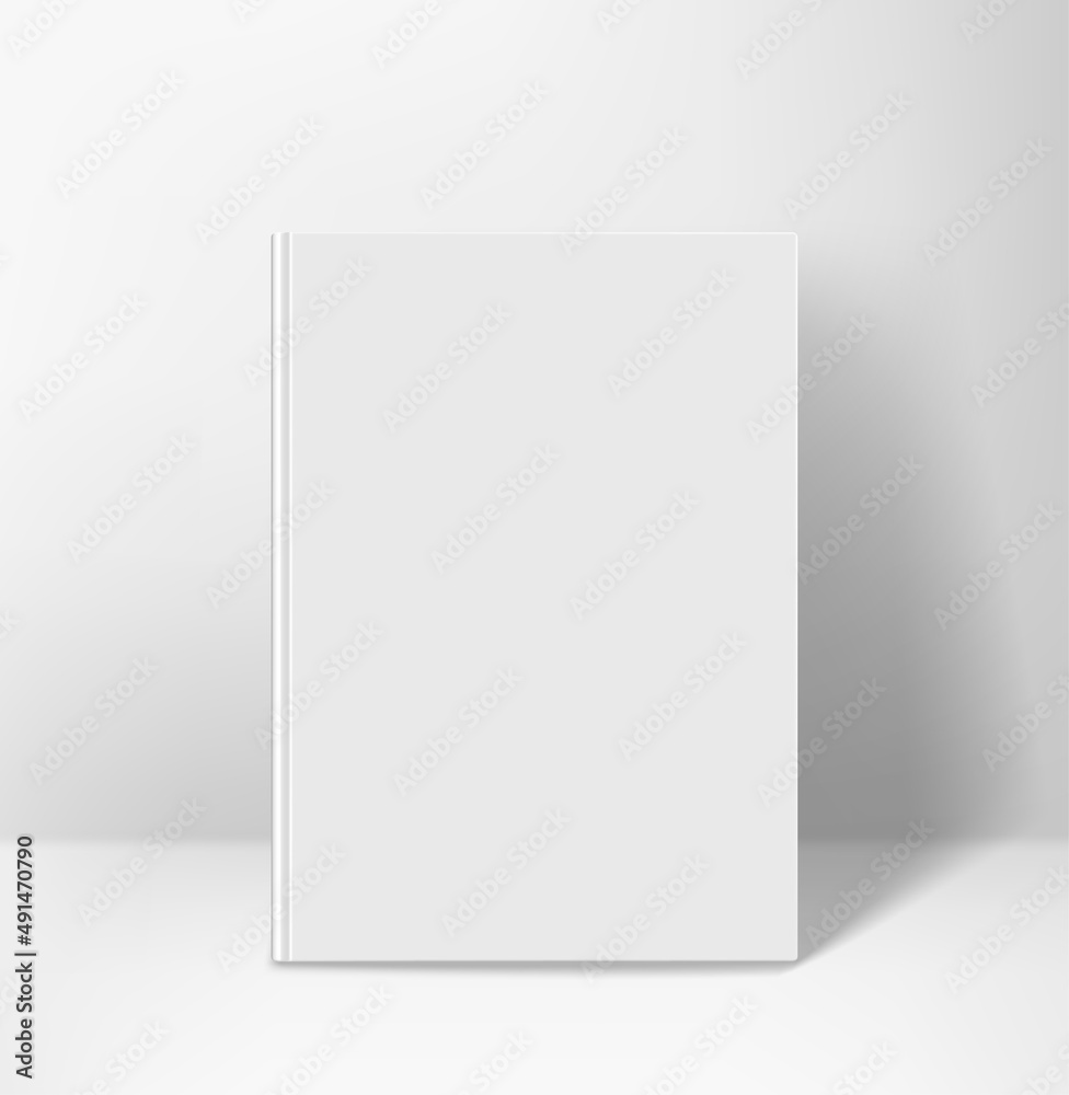 Poster white book standing od a wall vertical. 3d vector mockup for branding