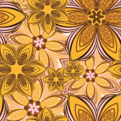 Mandala. Seamless pattern with stylized decorative flowers. Vector image. 