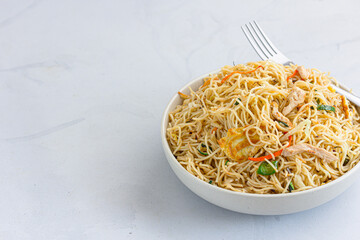Wok Tossed Chicken Noodles Close Up Photo
