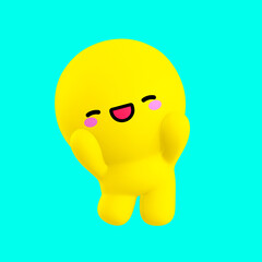 Happy little kawaii boy character. Emoji 3d render illustration on blue backdrop