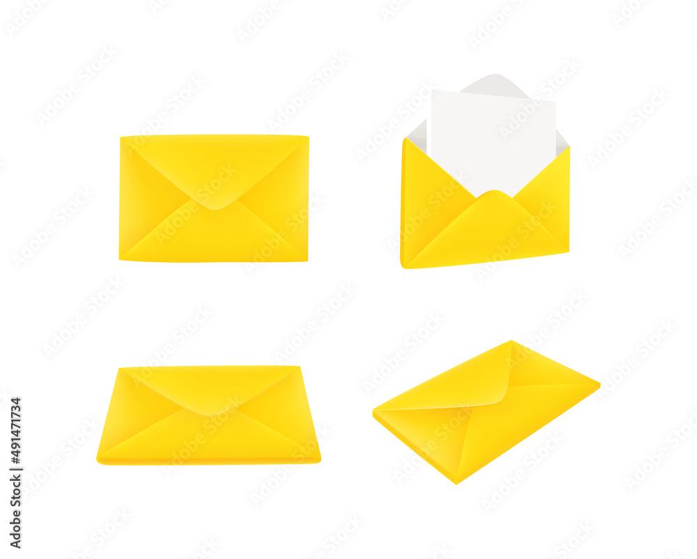 Poster paper envelopes icons collection isolated on white background. 3d vector illustration