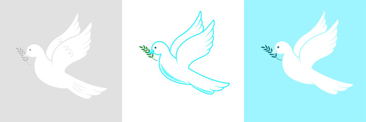 Dove of peace. An illustration of a dove holding an olive branch, symbolizing peace on earth.  Pigeon. Peace. Ukraine.