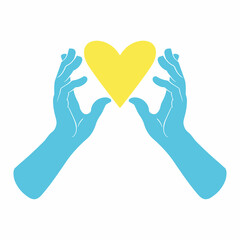 Human hands hold a heart. The concept of love, protection, peace. Vector illustration