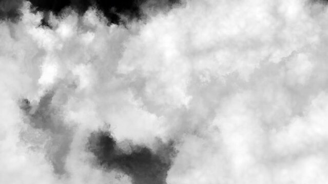 Realistic clouds forward animation on black background for screen compositing