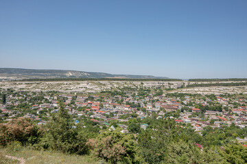 Panorama of the city of Bakhchisarai from the observation platform above the city.