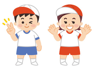 体操服を着た子供　体育　運動会