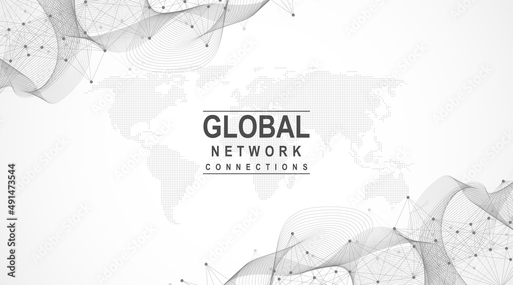 Aufkleber Global network connection concept. Big data visualization. Social network communication in the global computer networks. Internet technology. Business. Science. Vector illustration